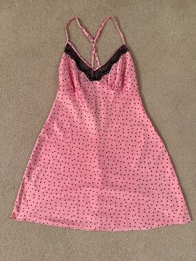 Secret Treasures Pink Slip with Black Polka Dots & Lace Trim